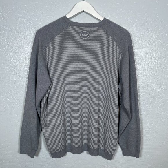 Peter Millar Men L Gray Stripe Crown Sport Sweater Crewneck Silk Cashmere Blend - Picture 4 of 9